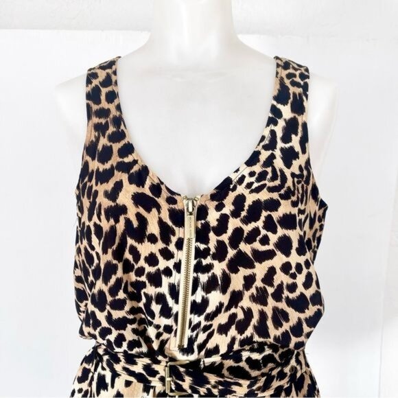 Michael Kors Animal Leopard Print Zip Up Dress with Belt Small - Picture 2 of 10
